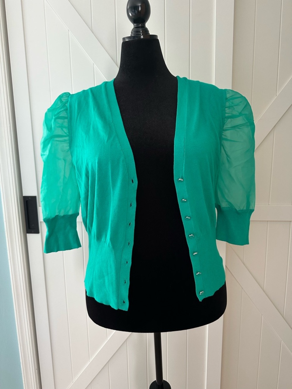7th Avenue New York XXL Kelly Green Sheer Puff Sleeve Cardigan NWT